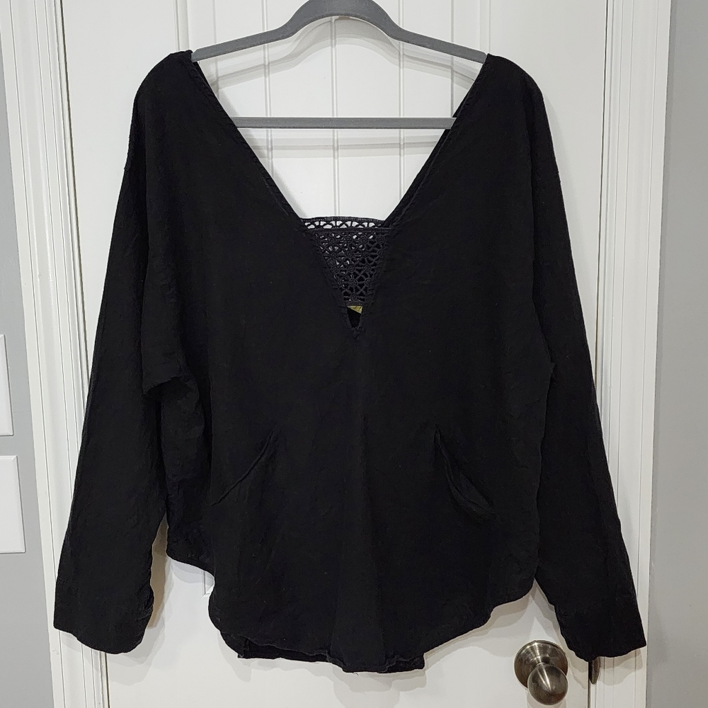 Free People Crochet Low Neck/Back Linen Top